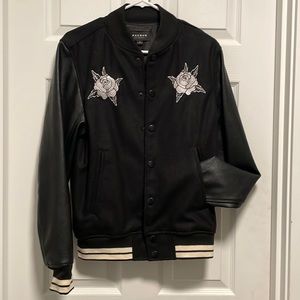Pacsun Varsity Bomber Jacket Black w/ Embroidery Mens S